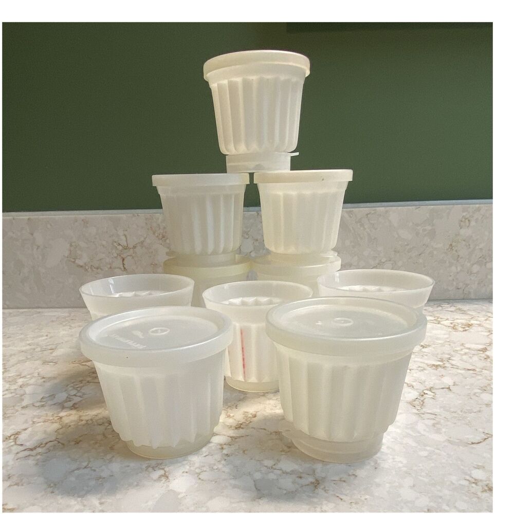 Tupperware Jello Molds Set – 10 Piece – White Round with Lids – Reusable
